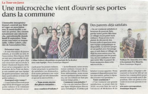 Article du journal le Progrès sur l'ouverture de la Micro-crèche Eléa à la Tour en Jarez